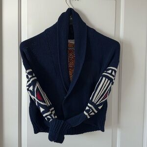 TNA Blue and White Geometric Cardigan Sweater